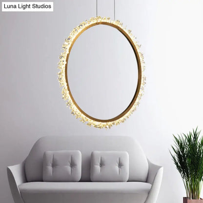 Lámpara colgante tipo araña con anillo LED dorado de cristal - Diámetro: 16"/23.5"/31.5" - Opciones de luz blanca, cálida o natural