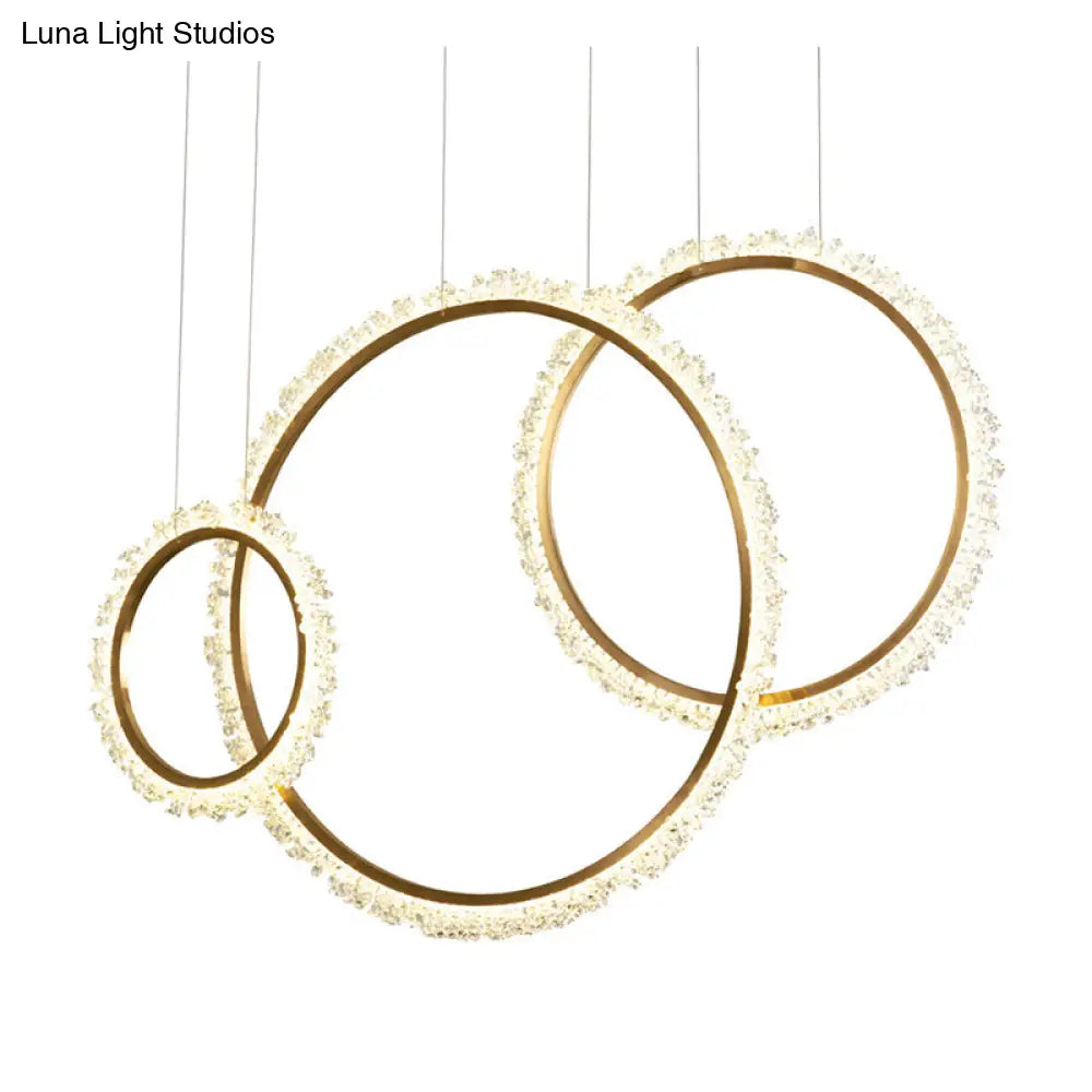 Lámpara colgante tipo araña con anillo LED dorado de cristal - Diámetro: 16"/23.5"/31.5" - Opciones de luz blanca, cálida o natural