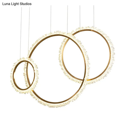 Lámpara colgante tipo araña con anillo LED dorado de cristal - Diámetro: 16"/23.5"/31.5" - Opciones de luz blanca, cálida o natural