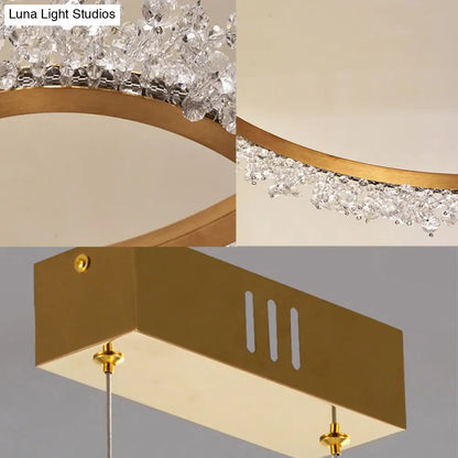 Lámpara colgante tipo araña con anillo LED dorado de cristal - Diámetro: 16"/23.5"/31.5" - Opciones de luz blanca, cálida o natural