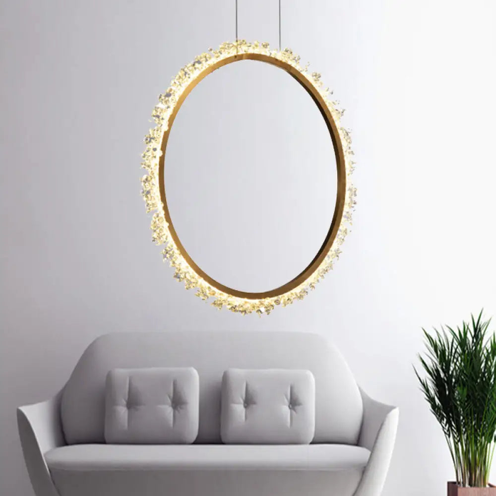 Lámpara colgante tipo araña con anillo LED dorado de cristal - Diámetro: 16"/23.5"/31.5" - Opciones de luz blanca, cálida o natural