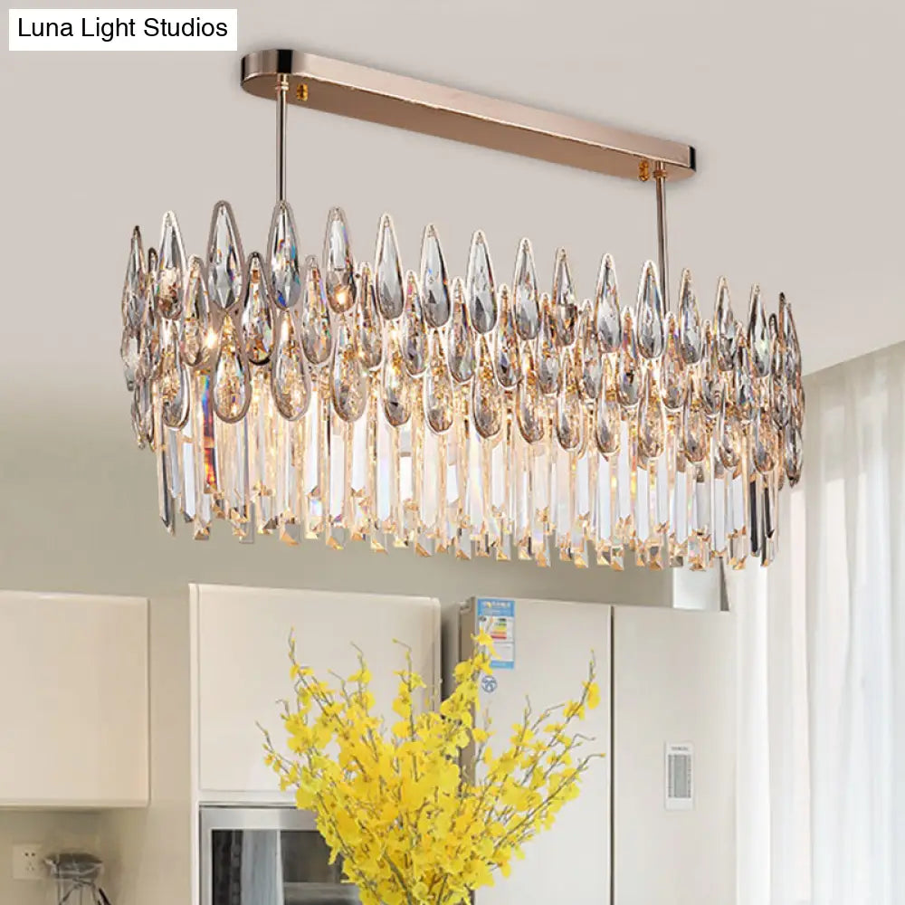 DecorBites™ Crystal Island Lamp - Modern Teardrop Pendant Light, Oval Clear, 10 Lights