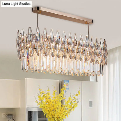 DecorBites™ Crystal Island Lamp - Modern Teardrop Pendant Light, Oval Clear, 10 Lights