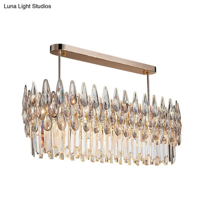 DecorBites™ Crystal Island Lamp - Modern Teardrop Pendant Light, Oval Clear, 10 Lights