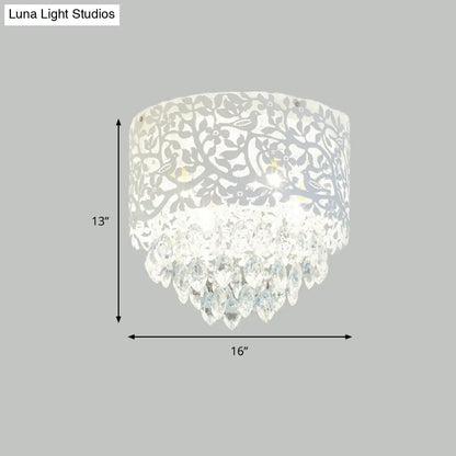 DecorBites™ Crystal Leaf Metal Flush Mount Ceiling Light for Girls' Bedroom in White