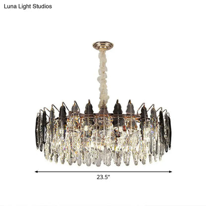 Crystal Leaf Round Ceiling Chandelier with 9 Bulbs for Modern Living Rooms