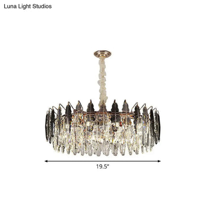 Crystal Leaf Round Ceiling Chandelier with 9 Bulbs for Modern Living Rooms