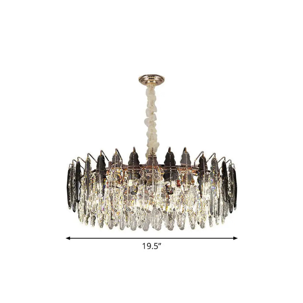 Crystal Leaf Round Ceiling Chandelier with 9 Bulbs for Modern Living Rooms