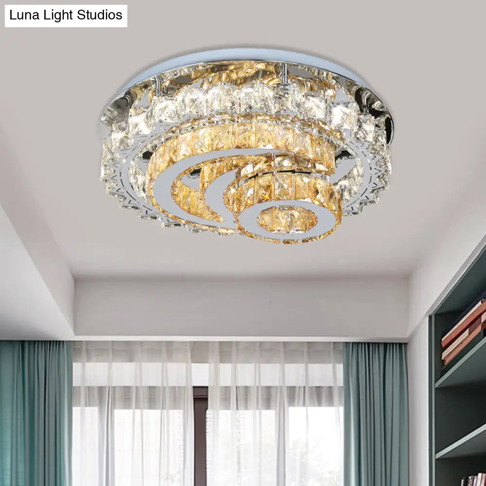 Lámpara de techo empotrada DecorBites™ Crystal LED con diseño de luna y círculo cromado opulento incrustado