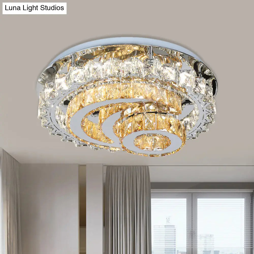 Lámpara de techo empotrada DecorBites™ Crystal LED con diseño de luna y círculo cromado opulento incrustado