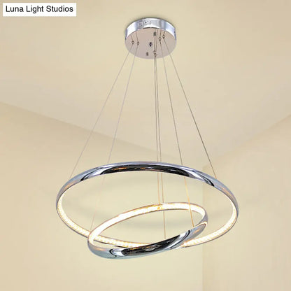 Crystal LED Minimalist Chrome Ring Chandelier for Warm/White Lighting in Living Room