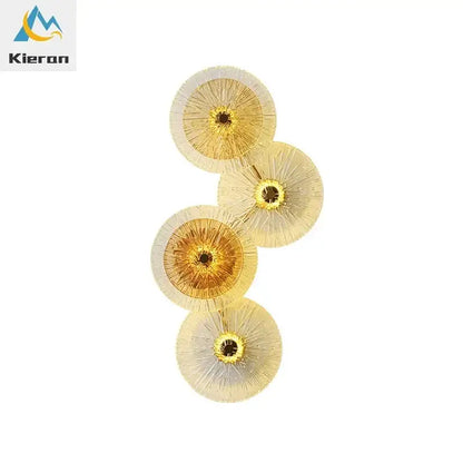 Golden circular crystal led wall lamp with textured radiating design and metallic finish for living room decorbites crystal led