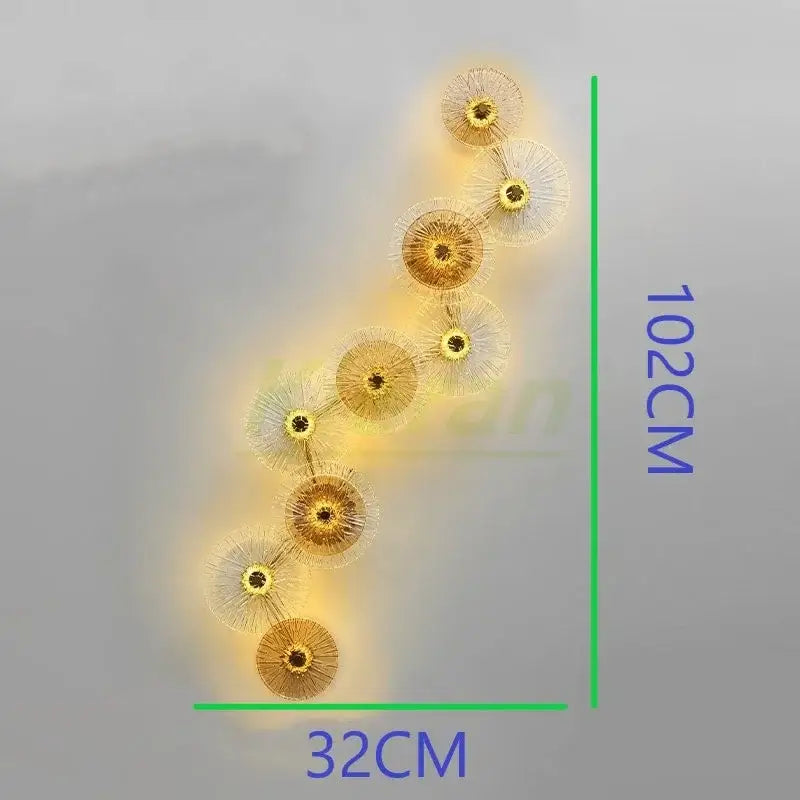Golden glass crystal led wall lamp with woven dandelion design and warm glow for living room decorbites crystal led wall lamps