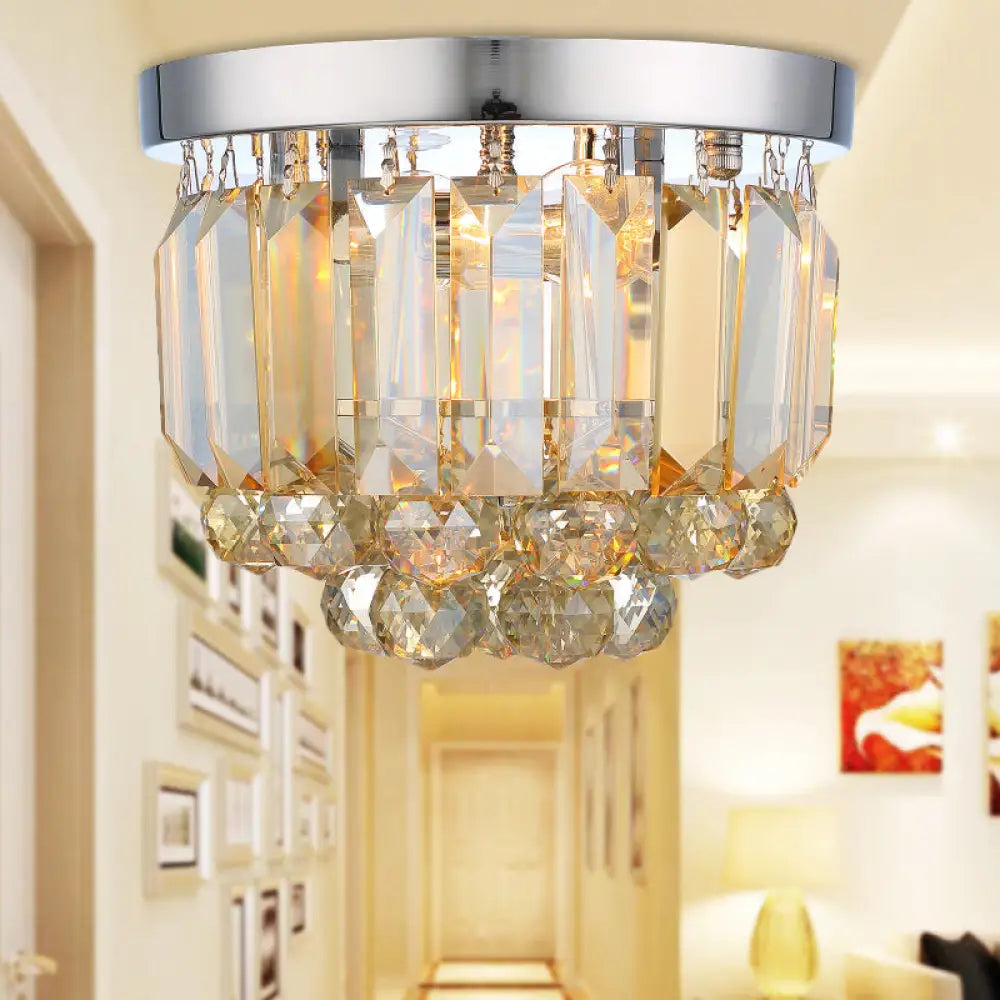 DecorBites™ Crystal Mini Flush 2-Light Ceiling Fixture - Simple Design for Corridors - Clear/Smoke Gray/Cognac