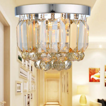 DecorBites™ Crystal Mini Flush 2-Light Ceiling Fixture - Simple Design for Corridors - Clear/Smoke Gray/Cognac
