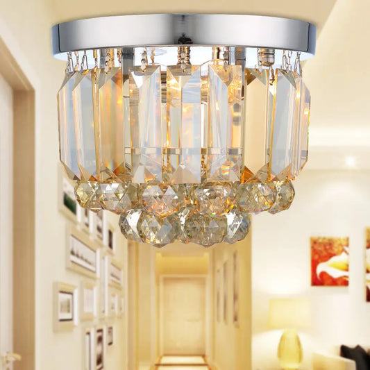 DecorBites™ Crystal Mini Flush 2-Light Ceiling Fixture - Simple Design for Corridors - Clear/Smoke Gray/Cognac