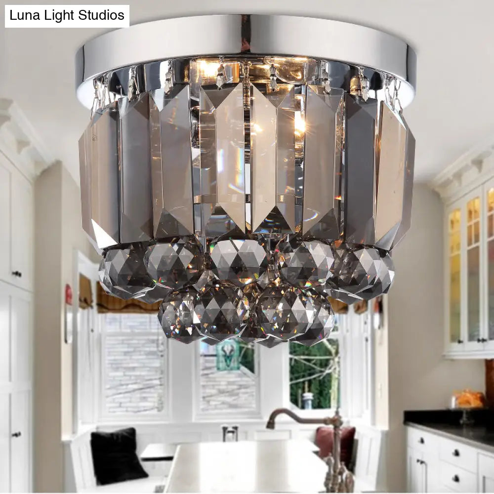DecorBites™ Crystal Mini Flush 2-Light Ceiling Fixture - Simple Design for Corridors - Clear/Smoke Gray/Cognac