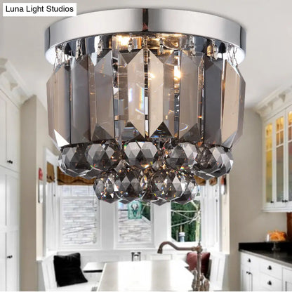 DecorBites™ Crystal Mini Flush 2-Light Ceiling Fixture - Simple Design for Corridors - Clear/Smoke Gray/Cognac