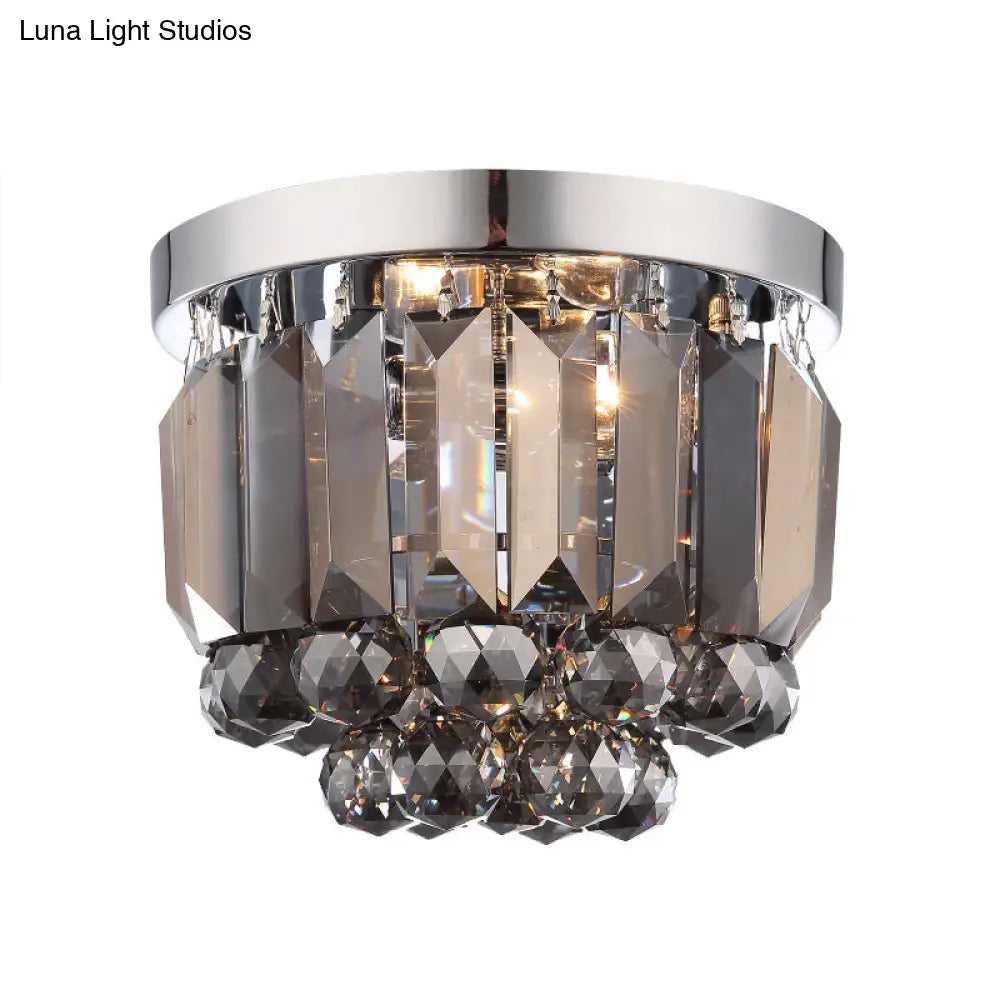 DecorBites™ Crystal Mini Flush 2-Light Ceiling Fixture - Simple Design for Corridors - Clear/Smoke Gray/Cognac