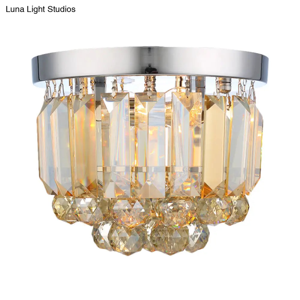 DecorBites™ Crystal Mini Flush 2-Light Ceiling Fixture - Simple Design for Corridors - Clear/Smoke Gray/Cognac