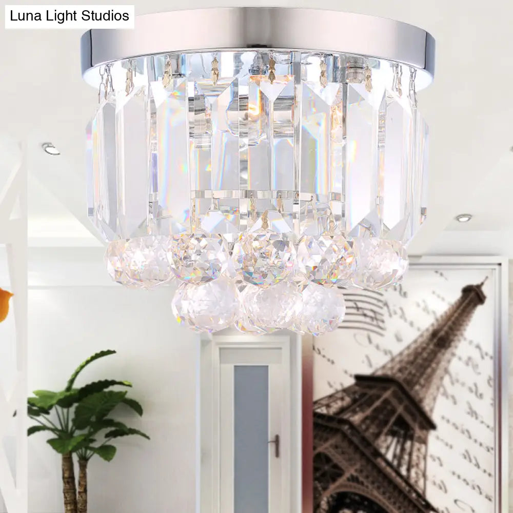 DecorBites™ Crystal Mini Flush 2-Light Ceiling Fixture - Simple Design for Corridors - Clear/Smoke Gray/Cognac