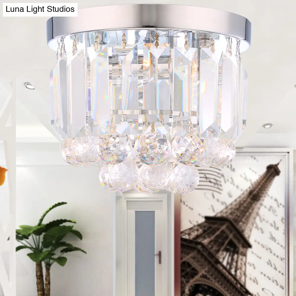 DecorBites™ Crystal Mini Flush 2-Light Ceiling Fixture - Simple Design for Corridors - Clear/Smoke Gray/Cognac