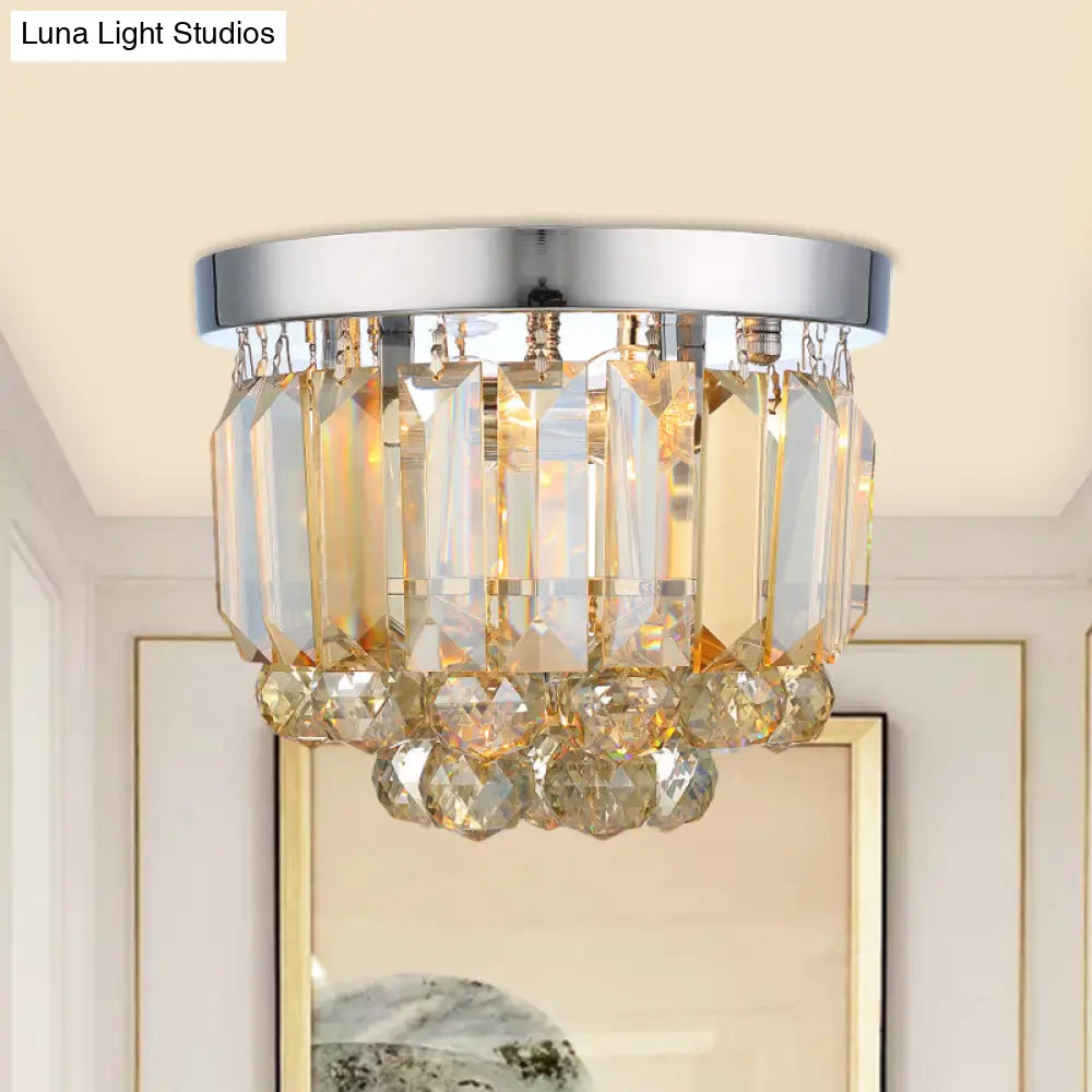 DecorBites™ Crystal Mini Flush 2-Light Ceiling Fixture - Simple Design for Corridors - Clear/Smoke Gray/Cognac