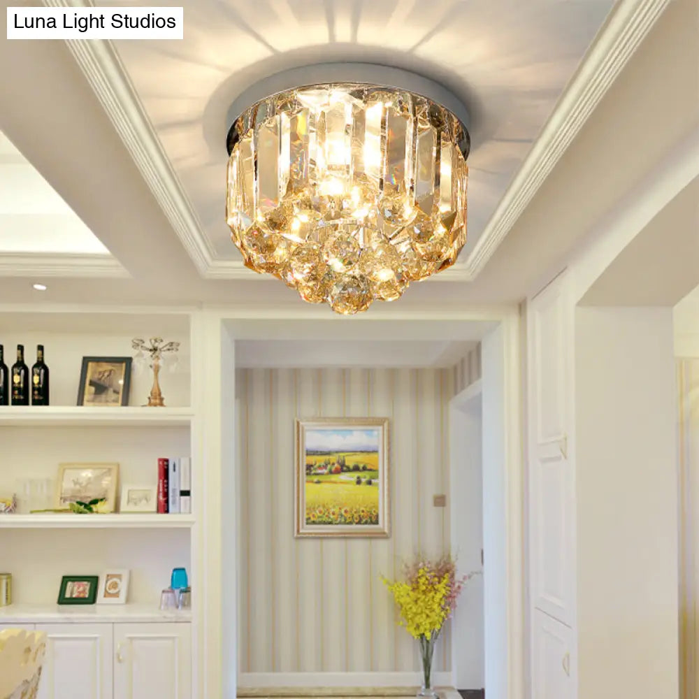 DecorBites™ Crystal Mini Flush 2-Light Ceiling Fixture - Simple Design for Corridors - Clear/Smoke Gray/Cognac