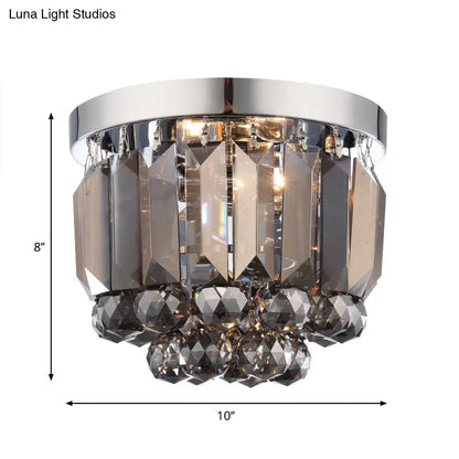 DecorBites™ Crystal Mini Flush 2-Light Ceiling Fixture - Simple Design for Corridors - Clear/Smoke Gray/Cognac