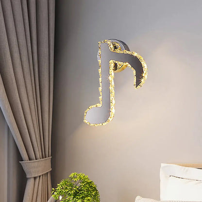 Aplique de pared DecorBites™ con forma de nota musical de cristal - Lámpara LED moderna para pasillo en color negro