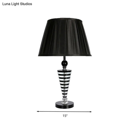 Crystal Night Lamp - Black Conical Nightstand Light with Fabric Shade for Bedroom