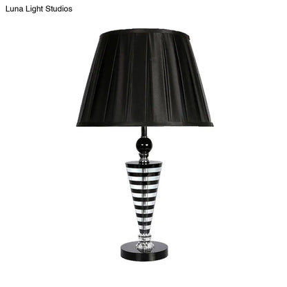 Crystal Night Lamp - Black Conical Nightstand Light with Fabric Shade for Bedroom