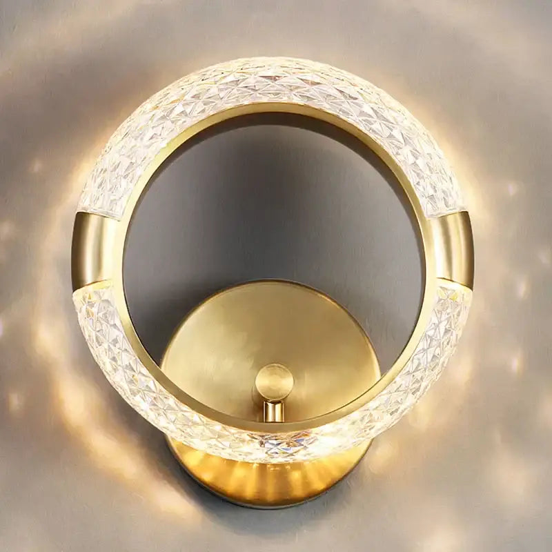 Crystal nordic wall sconce gold ring with faceted crystal and gold-toned metal for elegant bedroom lighting decorbites crystal nordic