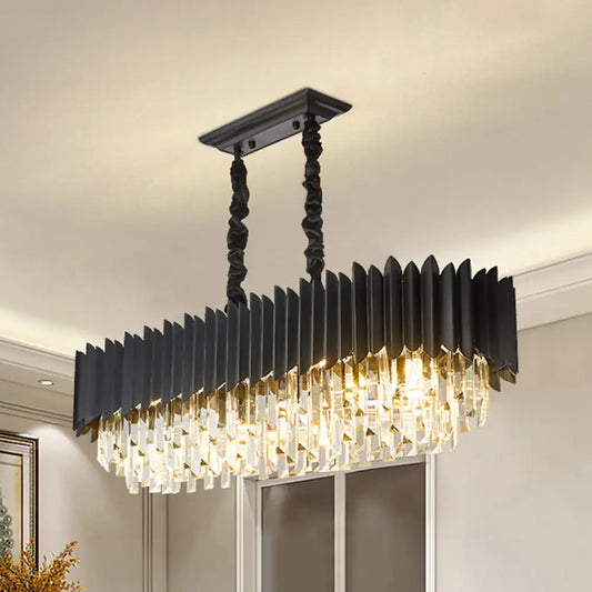 DecorBites™ Crystal Prism Island Lamp with 6 Bulbs, Black Rectangle Pendant - Contemporary Design