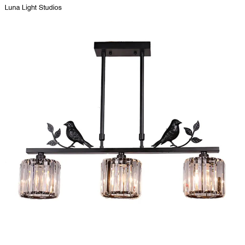 DecorBites™ Crystal Prism Island Light Fixture with Lodge Pendant and Bird-Leaf Decor