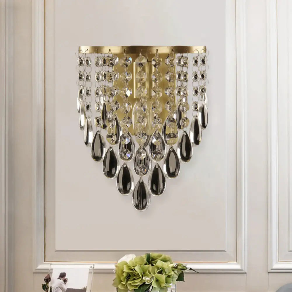 DecorBites™ Crystal Raindrop Wall Sconce Light Fixture - Elegant Brass Cone Design for Living Room Lighting