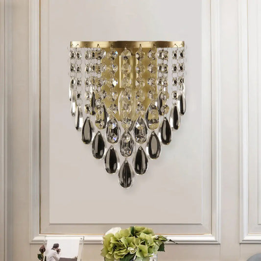DecorBites™ Crystal Raindrop Wall Sconce Light Fixture - Elegant Brass Cone Design for Living Room Lighting