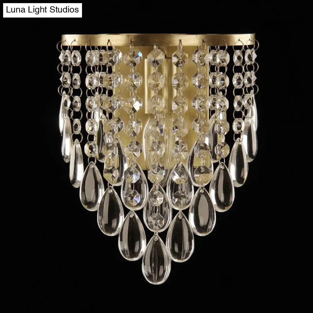 DecorBites™ Crystal Raindrop Wall Sconce Light Fixture - Elegant Brass Cone Design for Living Room Lighting