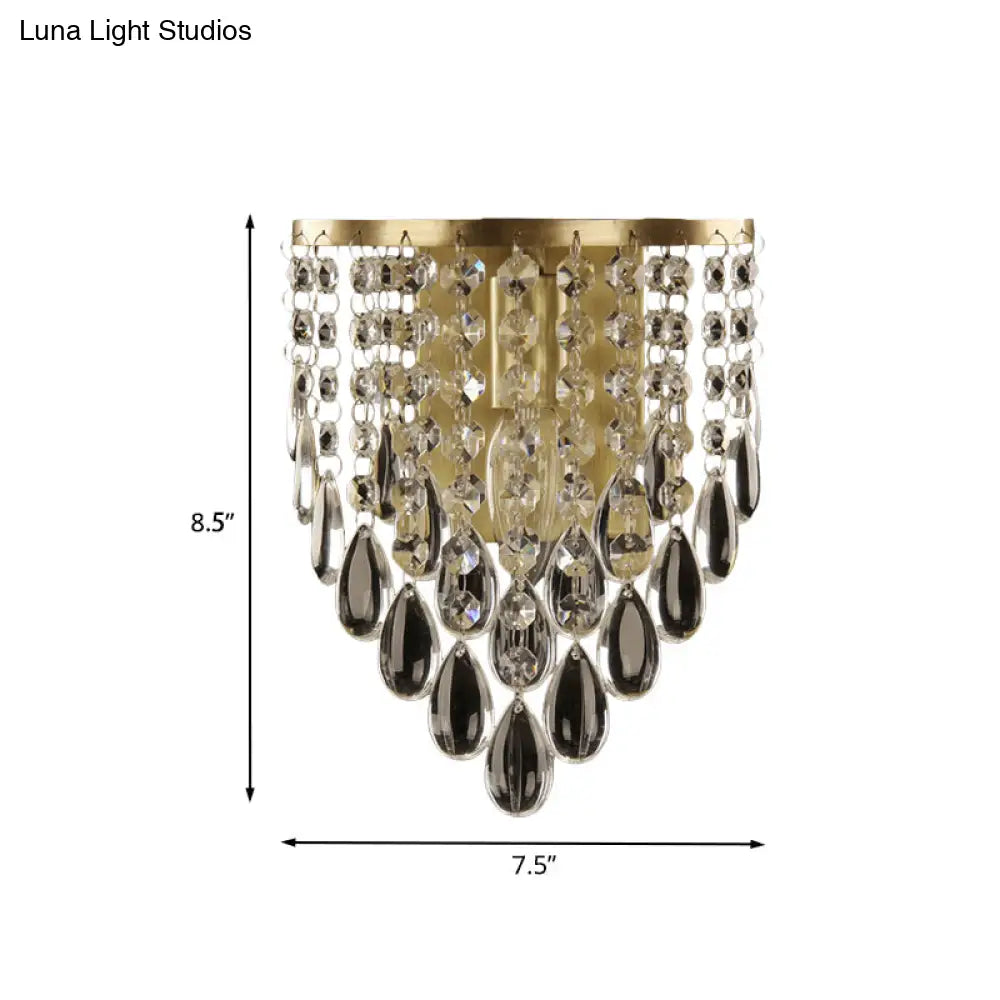 DecorBites™ Crystal Raindrop Wall Sconce Light Fixture - Elegant Brass Cone Design for Living Room Lighting