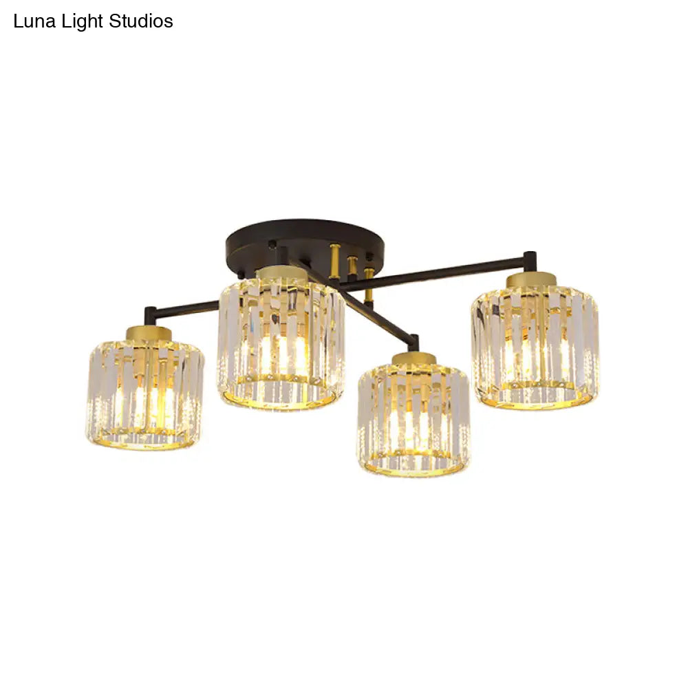 ديكوربايتس™ مصباح غرفة نوم مستطيل الشكل شبه مدمج من ديكوربايتس™ - تصميم بسيط باللونين الأسود والذهبي مع تصميم أسطواني 4/6 مصابيح