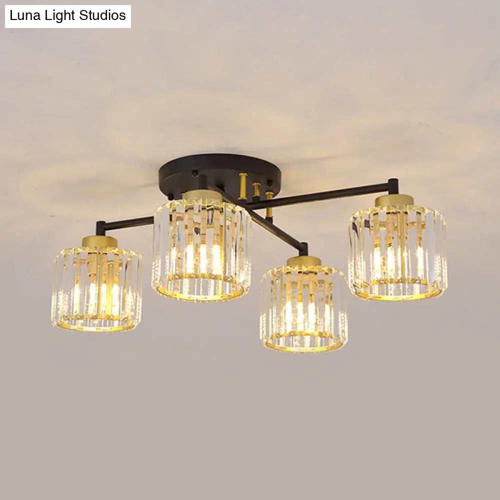 ديكوربايتس™ مصباح غرفة نوم مستطيل الشكل شبه مدمج من ديكوربايتس™ - تصميم بسيط باللونين الأسود والذهبي مع تصميم أسطواني 4/6 مصابيح