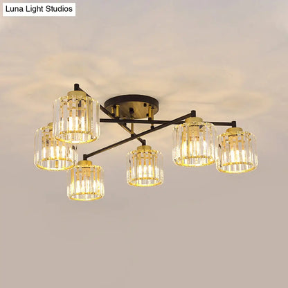 ديكوربايتس™ مصباح غرفة نوم مستطيل الشكل شبه مدمج من ديكوربايتس™ - تصميم بسيط باللونين الأسود والذهبي مع تصميم أسطواني 4/6 مصابيح