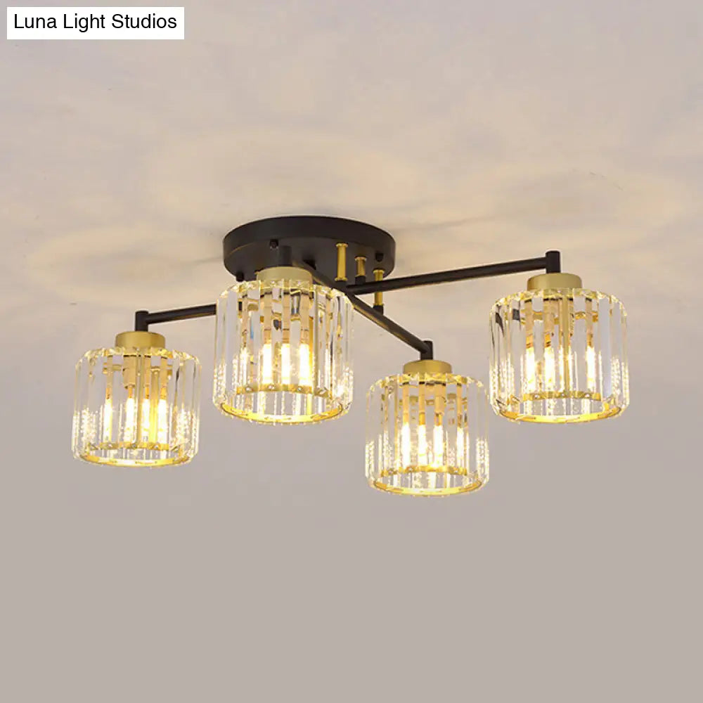 ديكوربايتس™ مصباح غرفة نوم مستطيل الشكل شبه مدمج من ديكوربايتس™ - تصميم بسيط باللونين الأسود والذهبي مع تصميم أسطواني 4/6 مصابيح