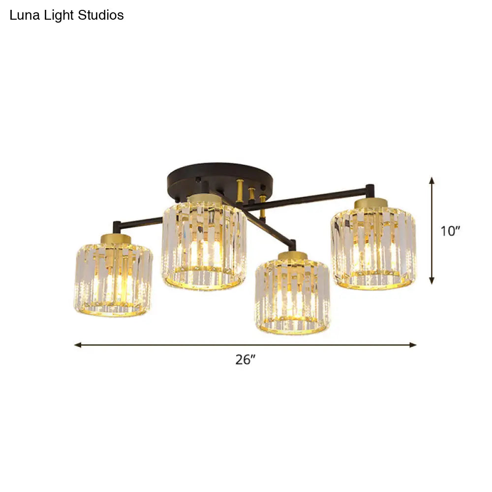 ديكوربايتس™ مصباح غرفة نوم مستطيل الشكل شبه مدمج من ديكوربايتس™ - تصميم بسيط باللونين الأسود والذهبي مع تصميم أسطواني 4/6 مصابيح