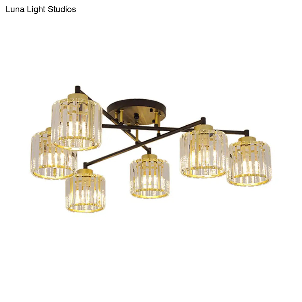 ديكوربايتس™ مصباح غرفة نوم مستطيل الشكل شبه مدمج من ديكوربايتس™ - تصميم بسيط باللونين الأسود والذهبي مع تصميم أسطواني 4/6 مصابيح