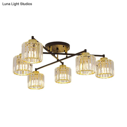 ديكوربايتس™ مصباح غرفة نوم مستطيل الشكل شبه مدمج من ديكوربايتس™ - تصميم بسيط باللونين الأسود والذهبي مع تصميم أسطواني 4/6 مصابيح