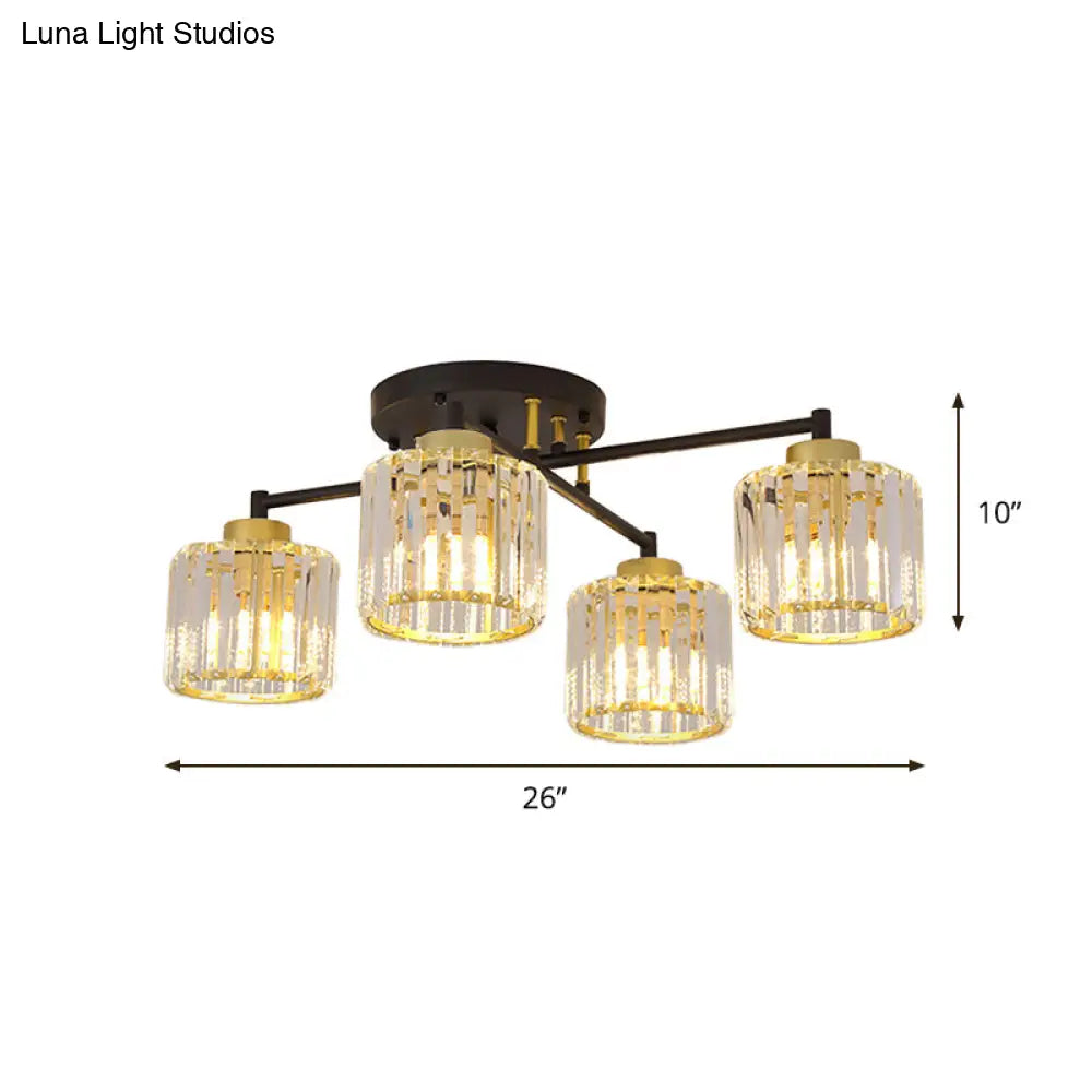 ديكوربايتس™ مصباح غرفة نوم مستطيل الشكل شبه مدمج من ديكوربايتس™ - تصميم بسيط باللونين الأسود والذهبي مع تصميم أسطواني 4/6 مصابيح