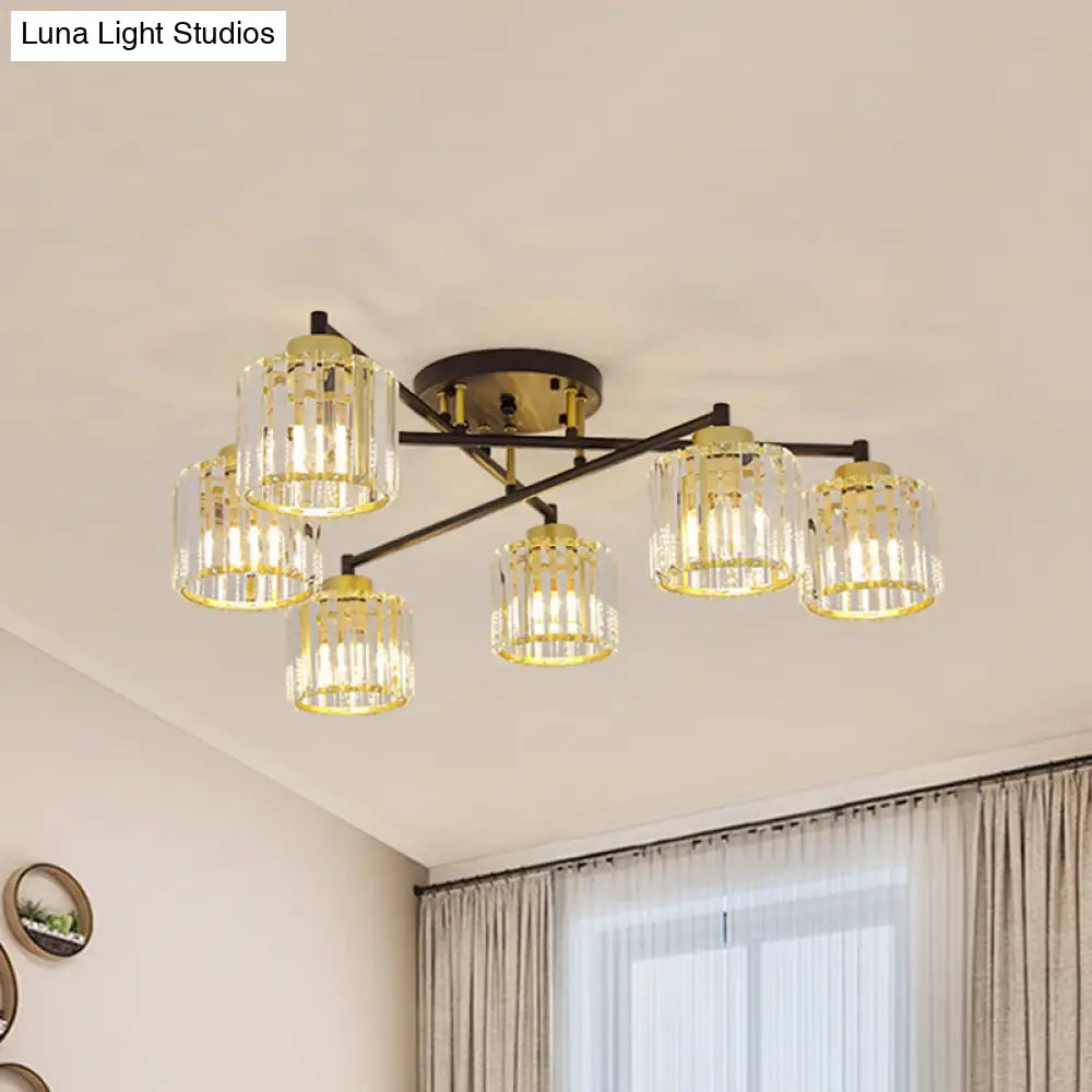 ديكوربايتس™ مصباح غرفة نوم مستطيل الشكل شبه مدمج من ديكوربايتس™ - تصميم بسيط باللونين الأسود والذهبي مع تصميم أسطواني 4/6 مصابيح