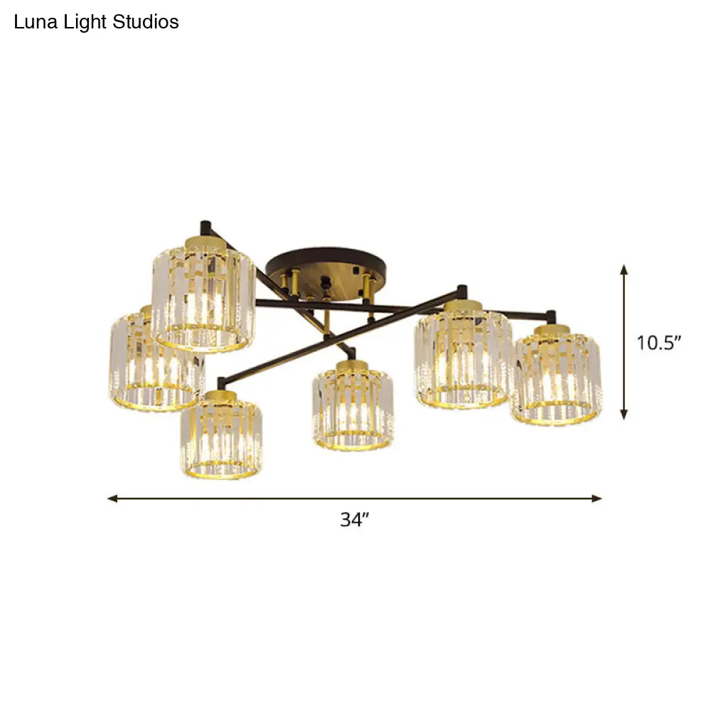 ديكوربايتس™ مصباح غرفة نوم مستطيل الشكل شبه مدمج من ديكوربايتس™ - تصميم بسيط باللونين الأسود والذهبي مع تصميم أسطواني 4/6 مصابيح