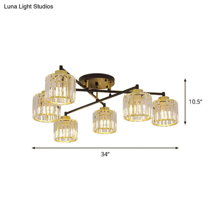 ديكوربايتس™ مصباح غرفة نوم مستطيل الشكل شبه مدمج من ديكوربايتس™ - تصميم بسيط باللونين الأسود والذهبي مع تصميم أسطواني 4/6 مصابيح